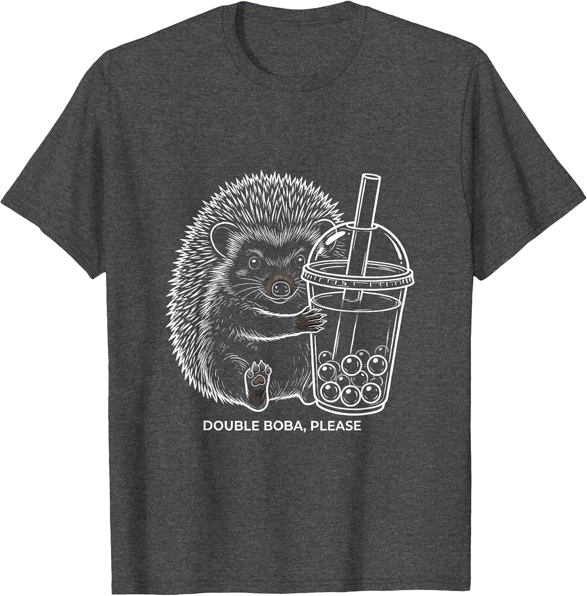 Men's Double Boba, Please Cute Kawaii Hedgehog Boba Tea Lover Gift T-Shirt - Dark Heather Grey