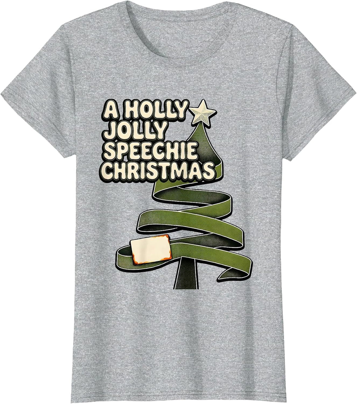A Holly Jolly Speechie Christmas Retro 70s Speech Therapist T-Shirt - Heather Grey