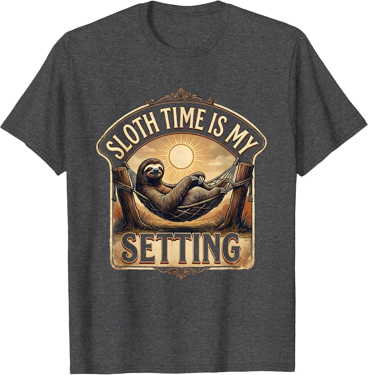 Sloth Time Is My Setting Vintage Funny Sloth Lover Gift T-Shirt - Dark Heather Grey