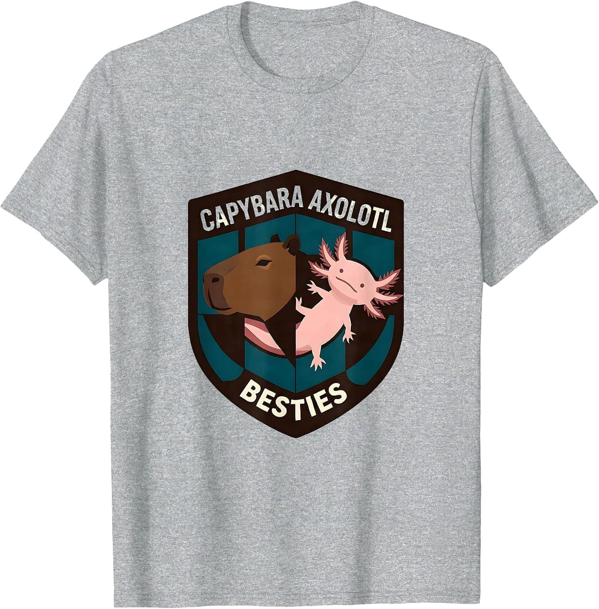 Men's Capybara Axolotl Besties Kawaii Animal Lover Kids Gift T-Shirt - Heather Grey