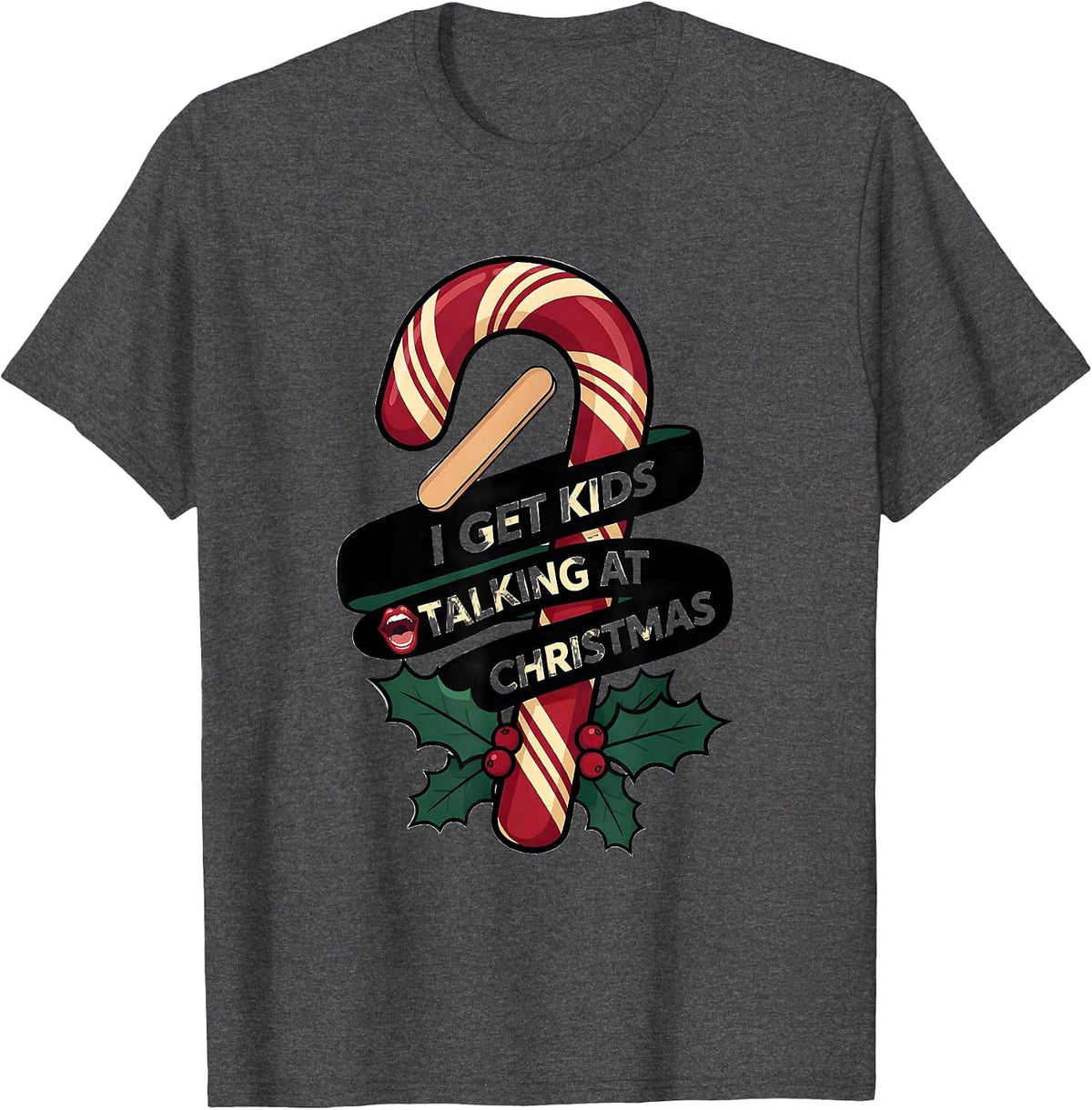 Men's I Get Kids Talking at Christmas Funny Speech Therapist SLP T-Shirt - Dark Heather Grey