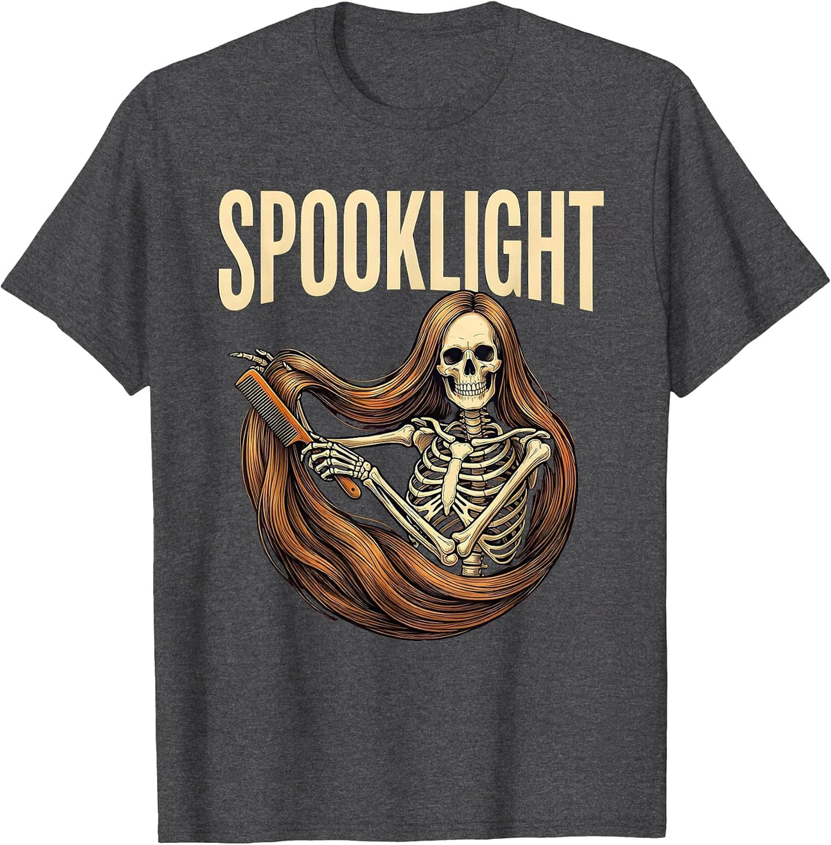 Spooklight Funny Skeleton Hairstylist Barber Halloween T-Shirt - Dark Heather Grey