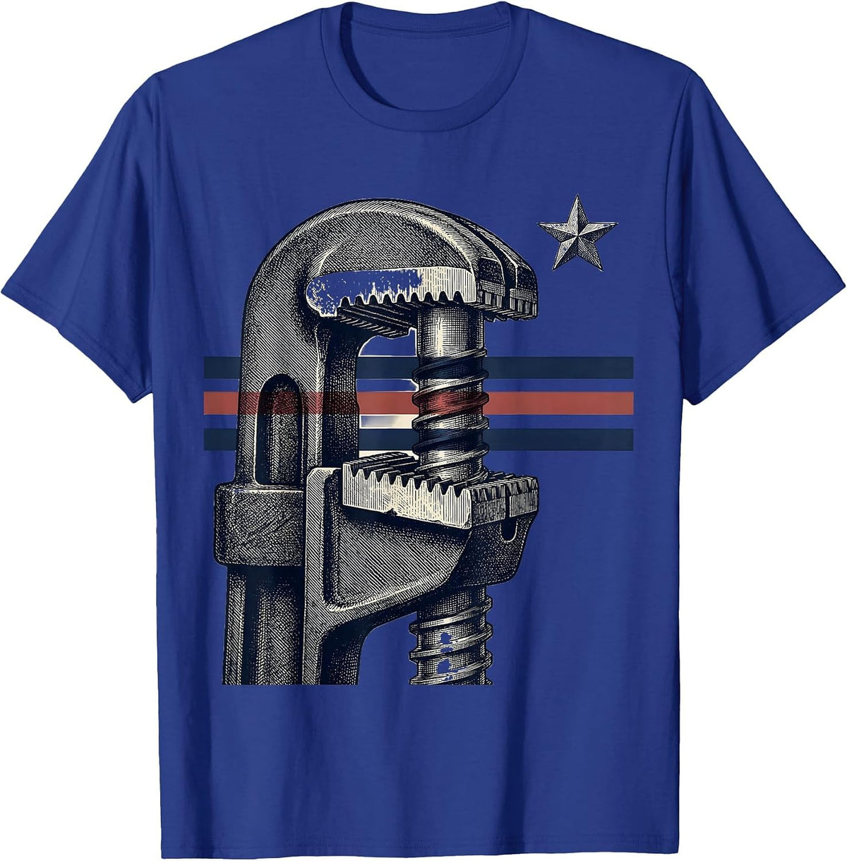 Hydraulic Pipe Tong Mechanic American Flag Oilfield Worker T-Shirt - Royal Blue