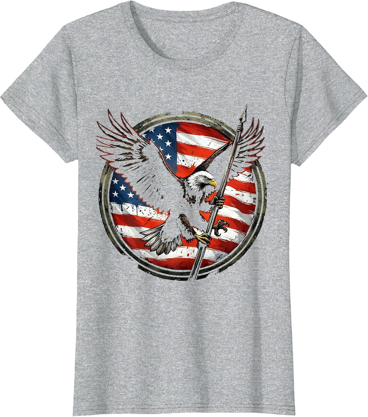 Eagle Gripping Flagpole Patriotic Graphic Design T-Shirt - Heather Grey