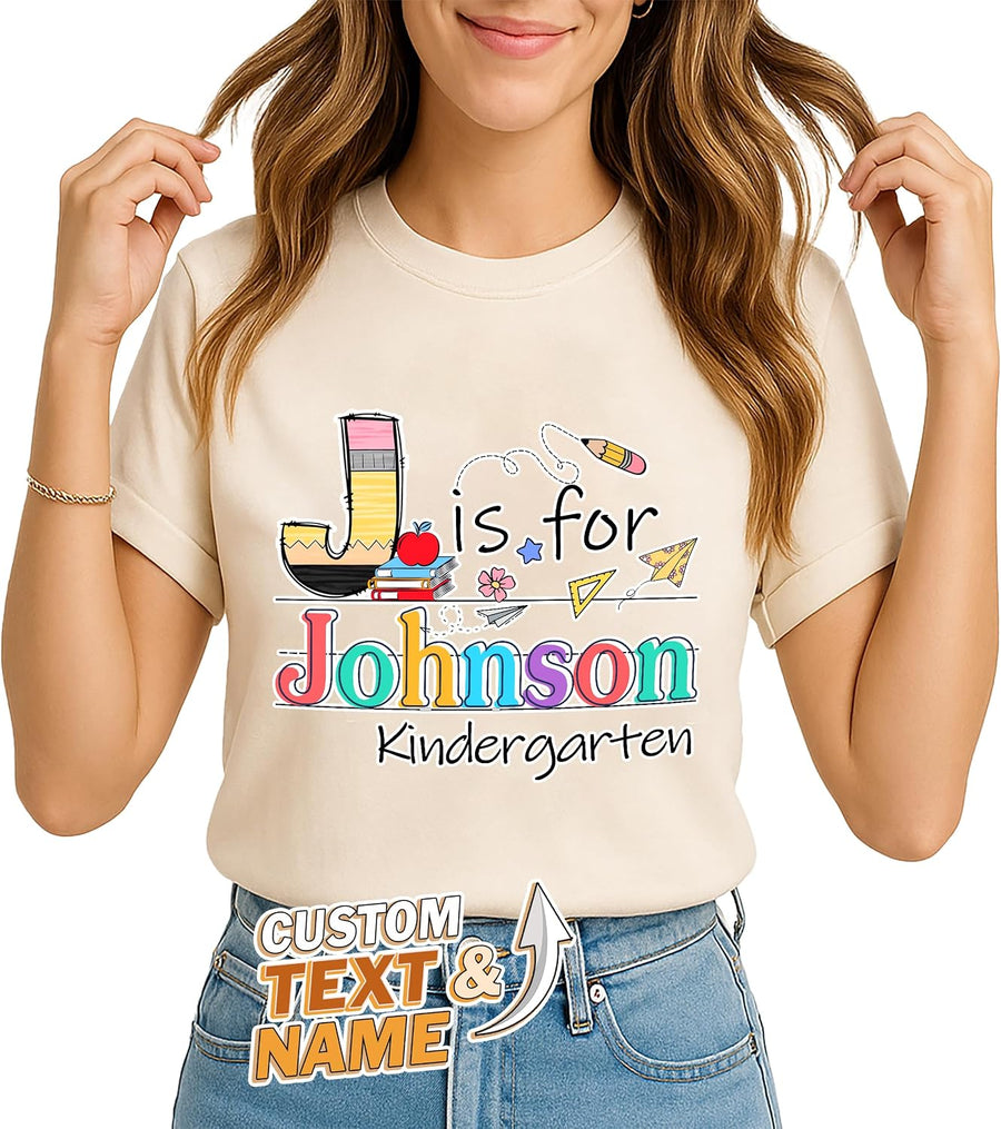 Tehg & Tuhg Custom Teacher Shirt for Women, Name Grade School Tee for Kindergarten, Back to School Teacher T-Shirts for
