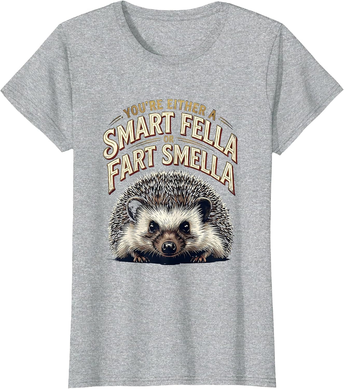 You're Either A Smart Fella Or Fart Smella Funny Hedgehog T-Shirt - Heather Grey