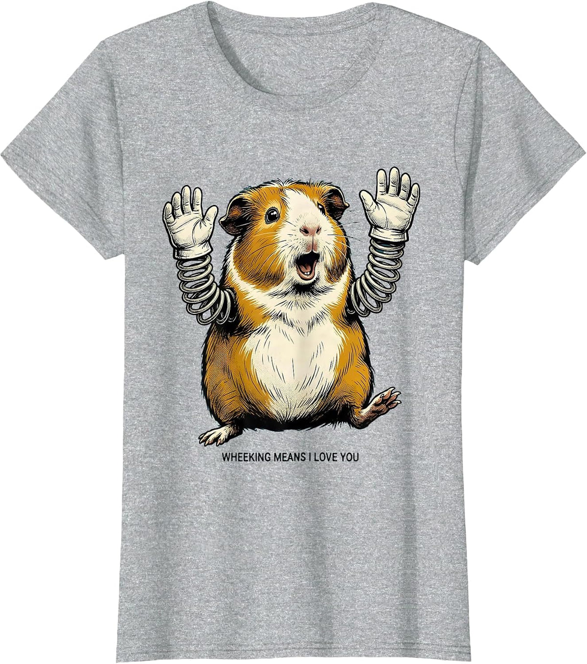 Wheeking Means I Love You Retro Cartoon Guinea Pig Lover T-Shirt - Heather Grey