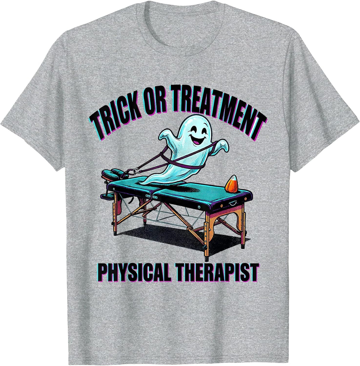 Men's Trick Or Treatment Physical Therapist Halloween Pop Art T-Shirt - Heather Grey