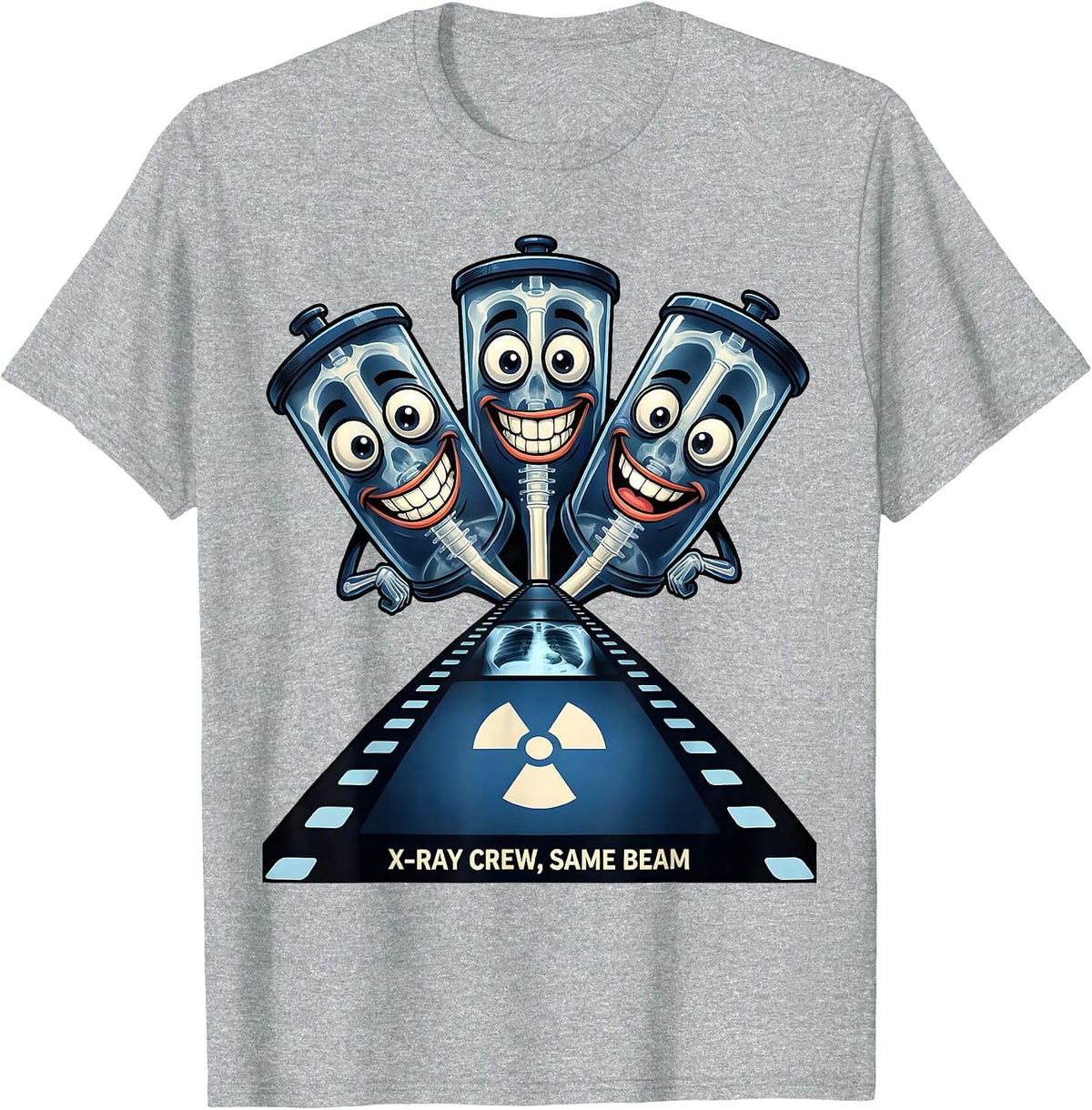 Men's X-Ray Crew Same Beam Cartoon Radiology Tech Rad Tech Humor T-Shirt - Heather Grey