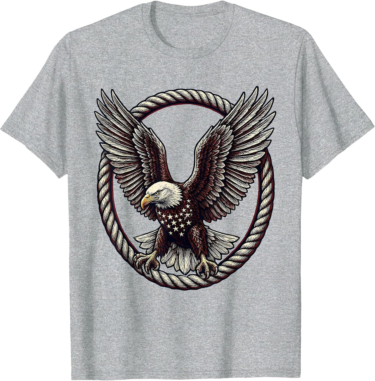 Men's American Flag Eagle Feathers Patriotic Soaring Design T-Shirt - Heather Grey