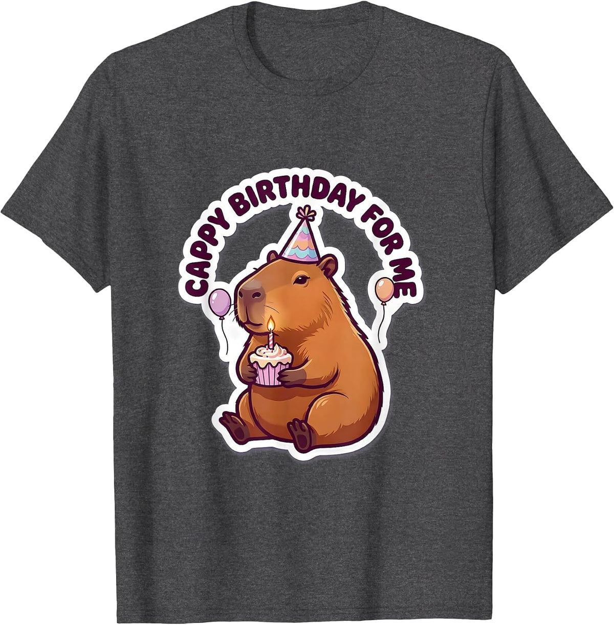 Men's Cappy Birthday For Me Cute Kawaii Capybara Kids Party T-Shirt - Dark Heather Grey