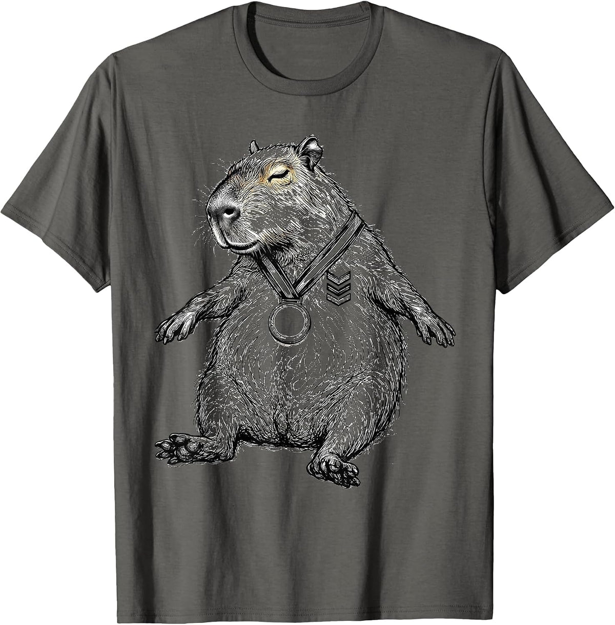 Capybara Line Art Funny Gamer Meme Humor T-Shirt - Asphalt Grey