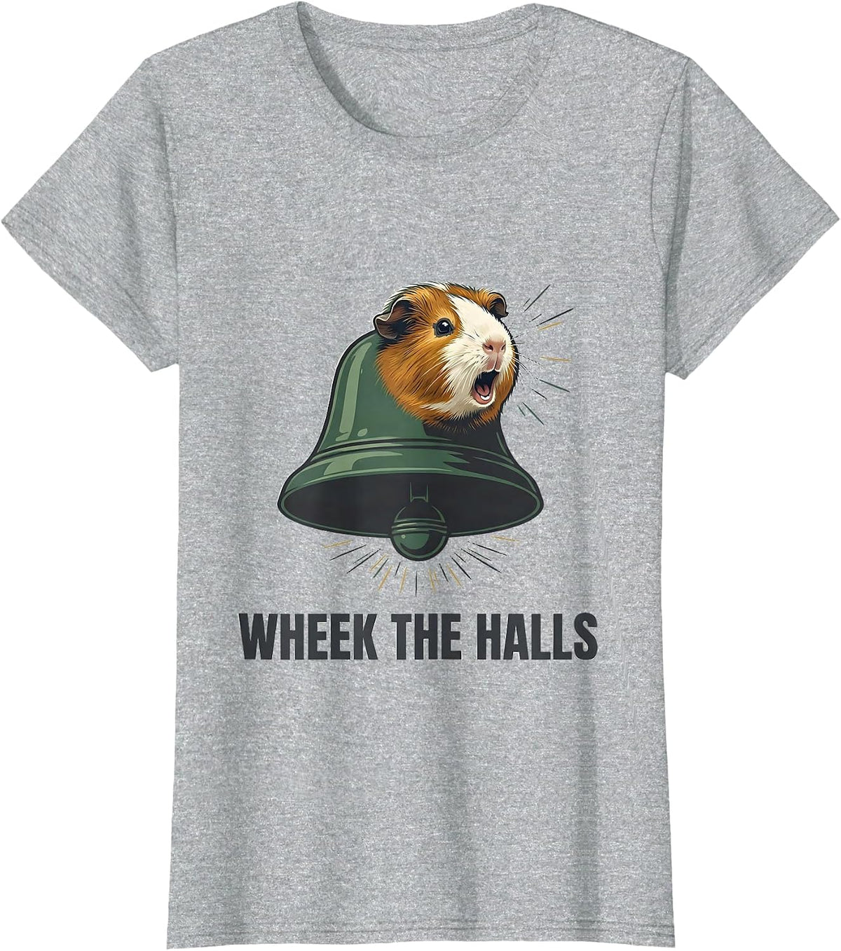 Wheek The Halls Funny Guinea Pig Christmas Pet Lover Humor T-Shirt - Heather Grey