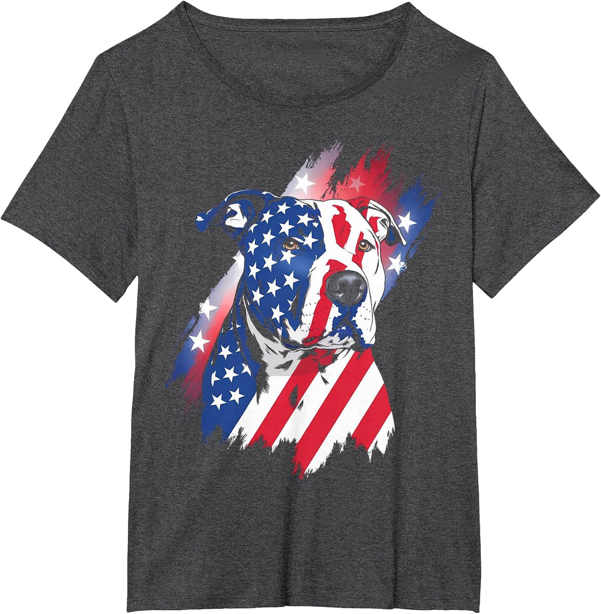 4th of July American Flag Patriotic Pitbull Terrier T-Shirt - Dark Heather Grey