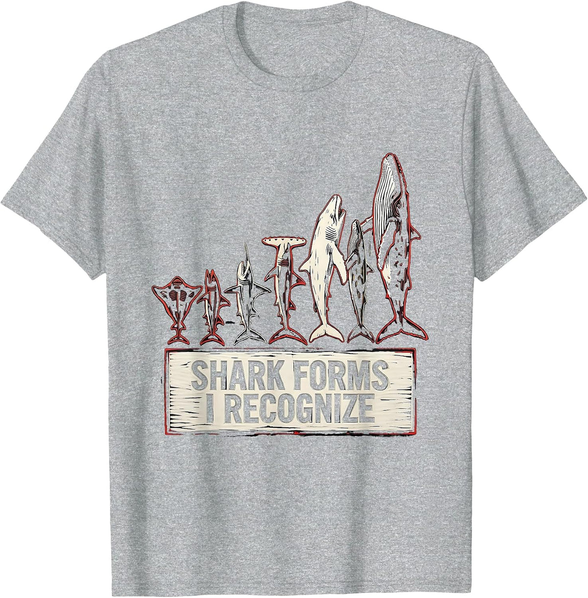 Men's Shark Forms I Recognize Linocut Marine Biology Ocean T-Shirt - Heather Grey