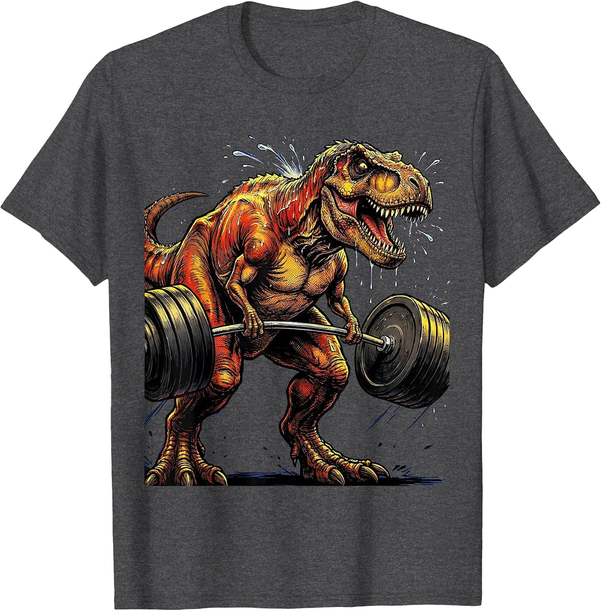 Funny T-Rex Tiny Arms Weightlifting Dinosaur T-Shirt - Dark Heather Grey