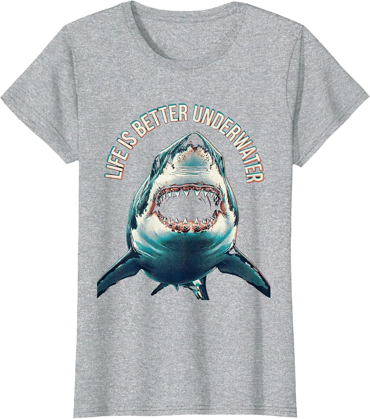 Life Is Better Underwater Shark Design T-Shirt - Heather Grey