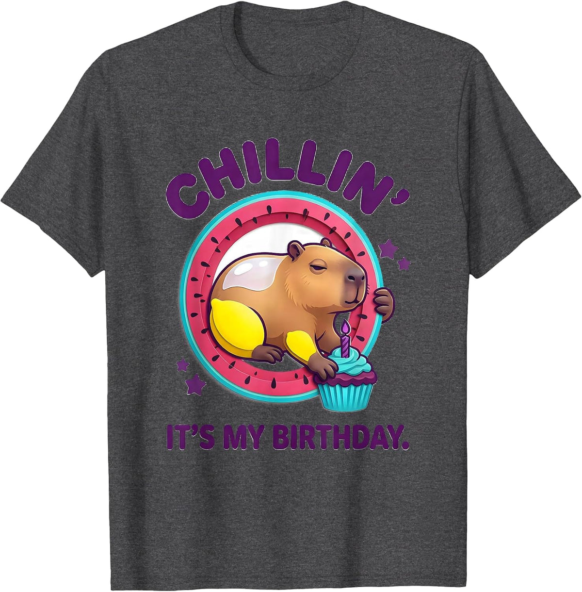 Men's Chillin'. It's My Birthday Kawaii Capybara Birthday Gift T-Shirt - Dark Heather Grey