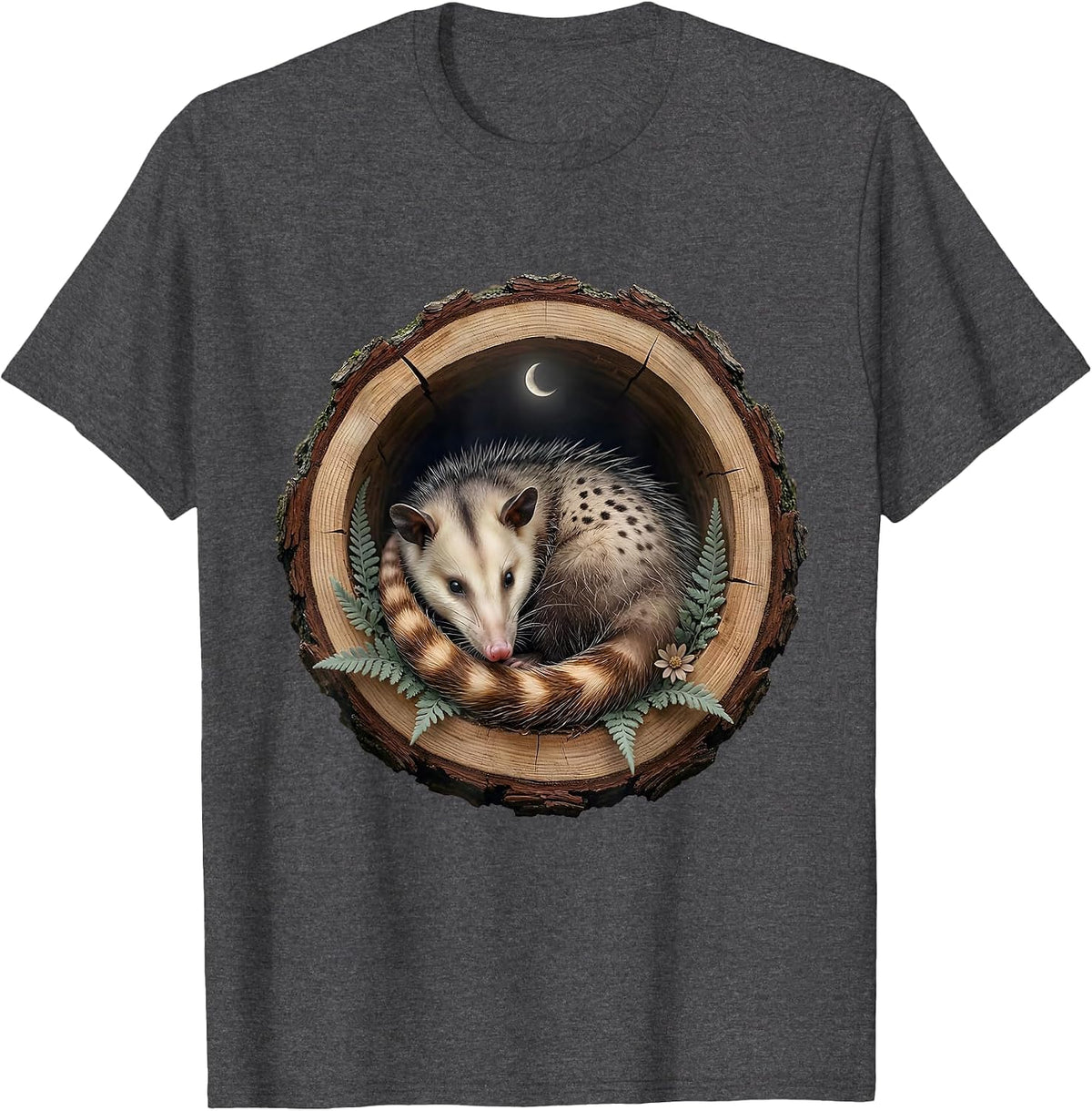 Opossum Curled in Hollow Log Graphic T-Shirt - Dark Heather Grey