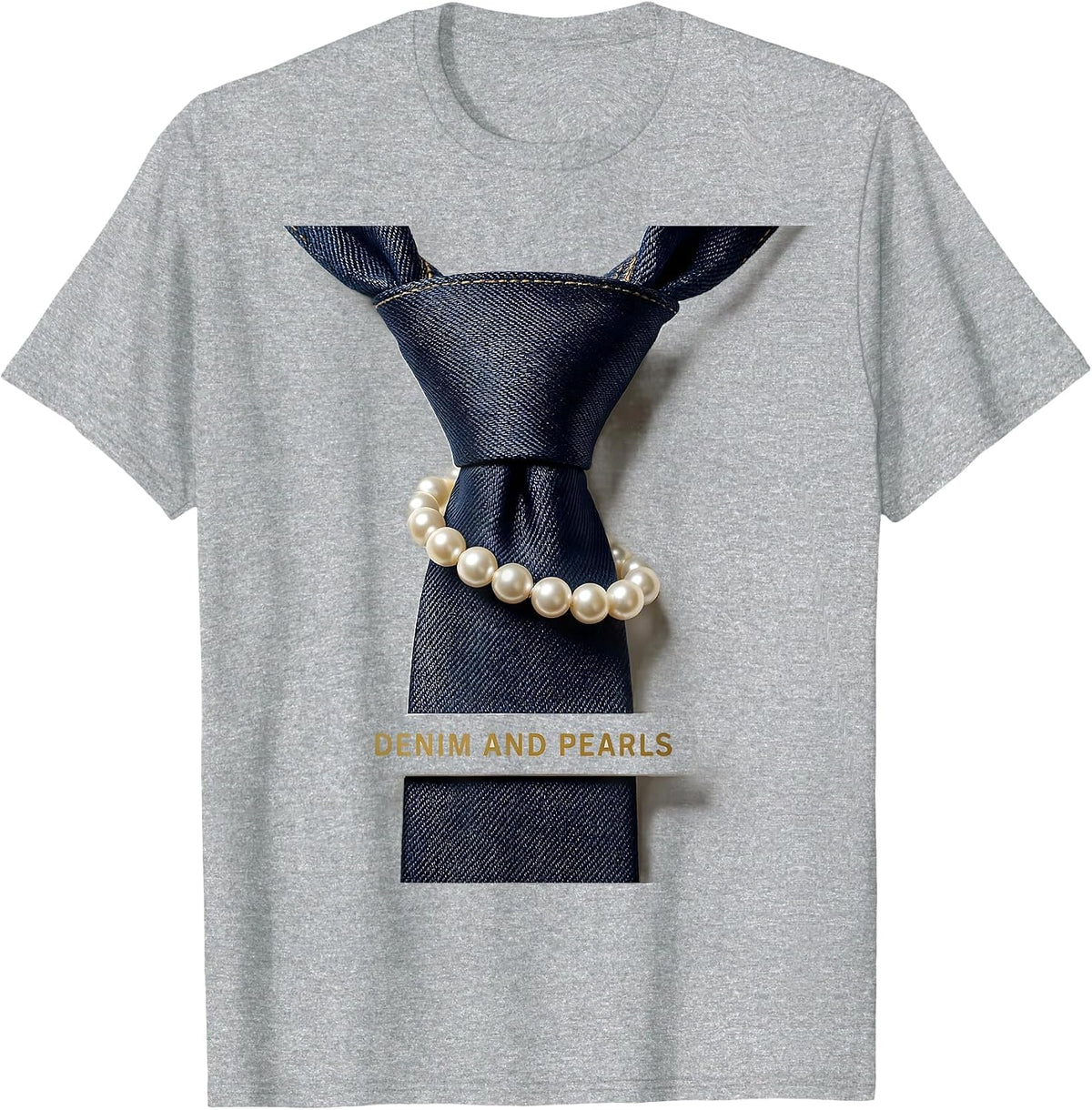 Men's Denim And Pearls Glam Vintage Fashion Party Gift T-Shirt - Heather Grey