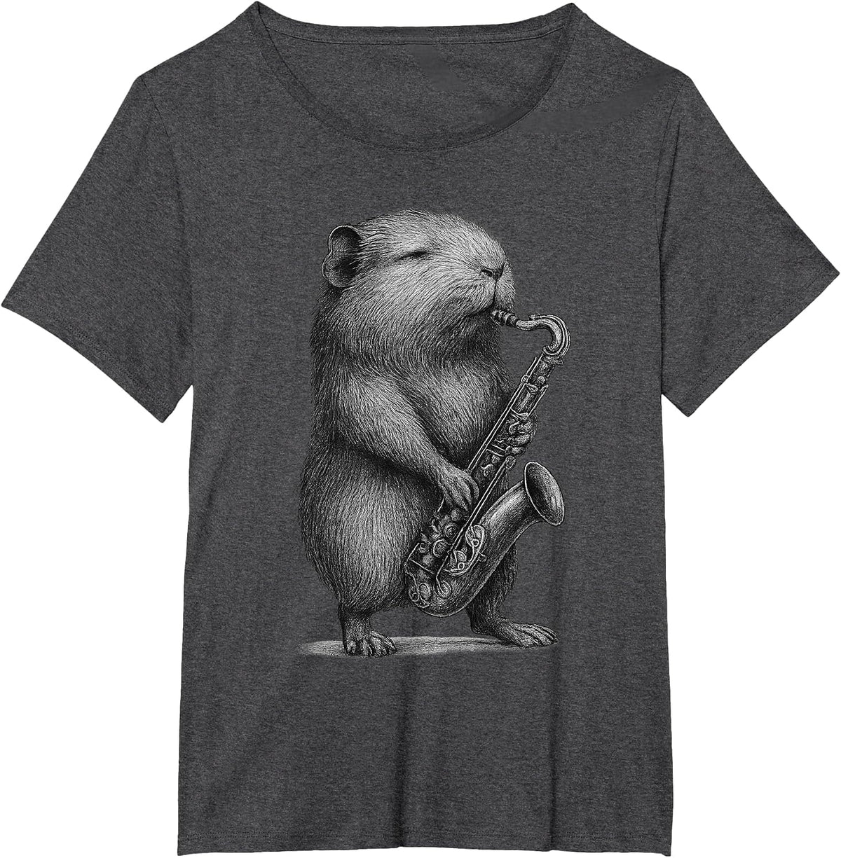 Guinea Pig Playing Saxophone Jazz Music Pet Lover T-Shirt - Dark Heather Grey