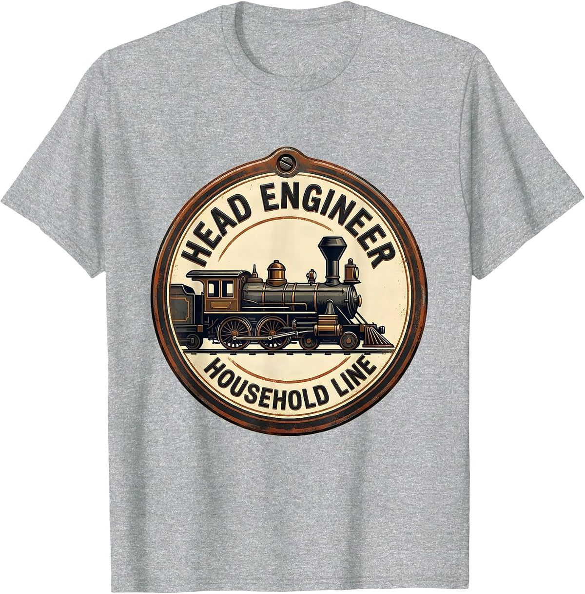 Men's Head Engineer Household Line Vintage Steam Locomotive Train T-Shirt - Heather Grey
