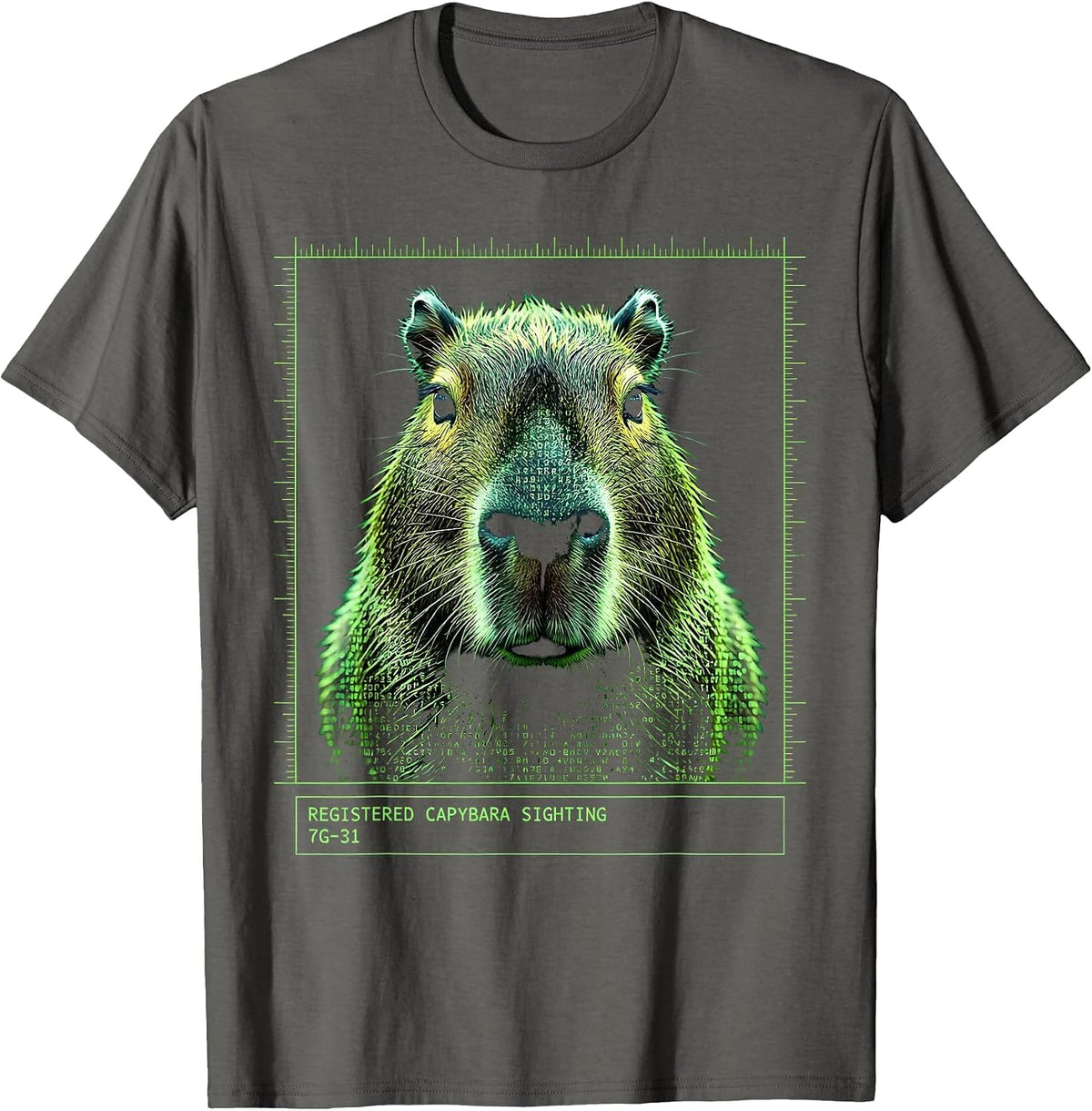 Registered Capybara Sighting 7G-31 Funny Capybara Meme Gamer T-Shirt - Asphalt Grey