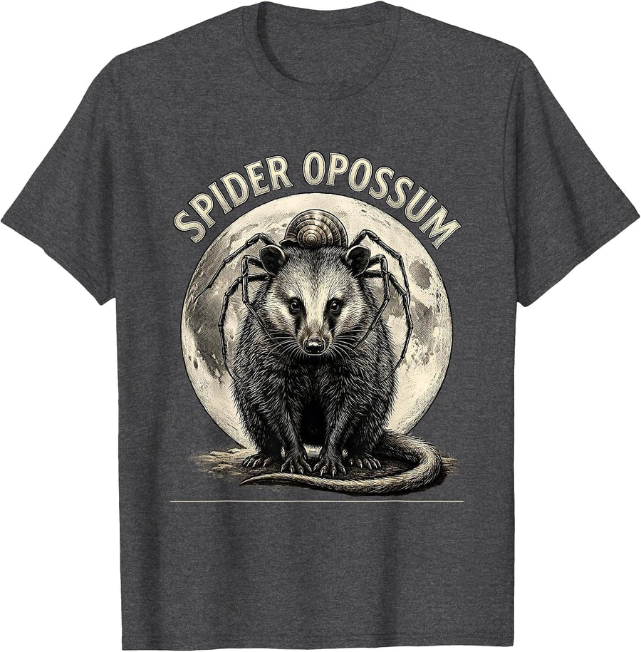 Men's Spider Opossum Vintage Gothic Halloween Moon Novelty T-Shirt - Dark Heather Grey
