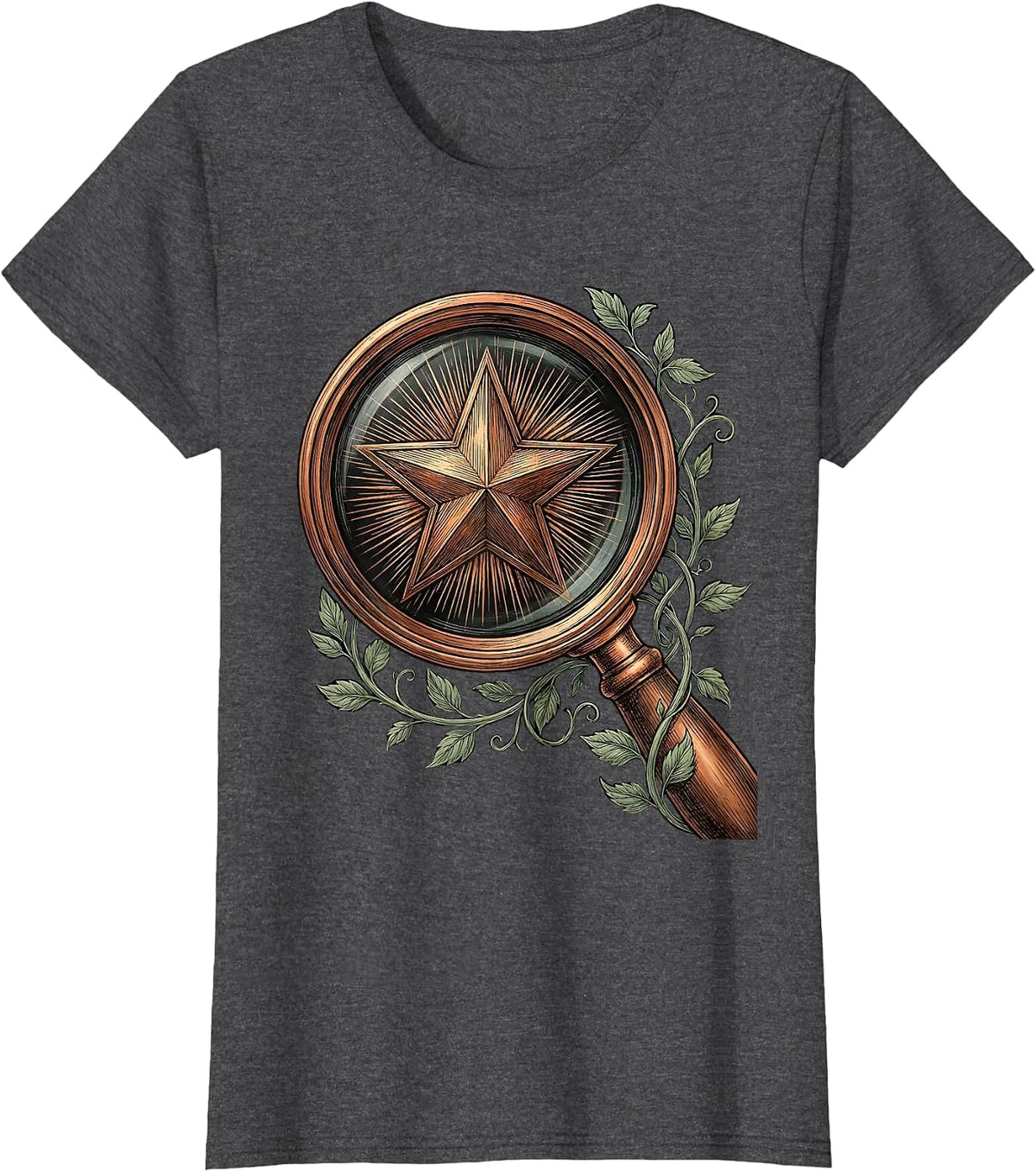 Women's Special Education Magnifying Glass Star Design T-Shirt - Dark Heather Grey
