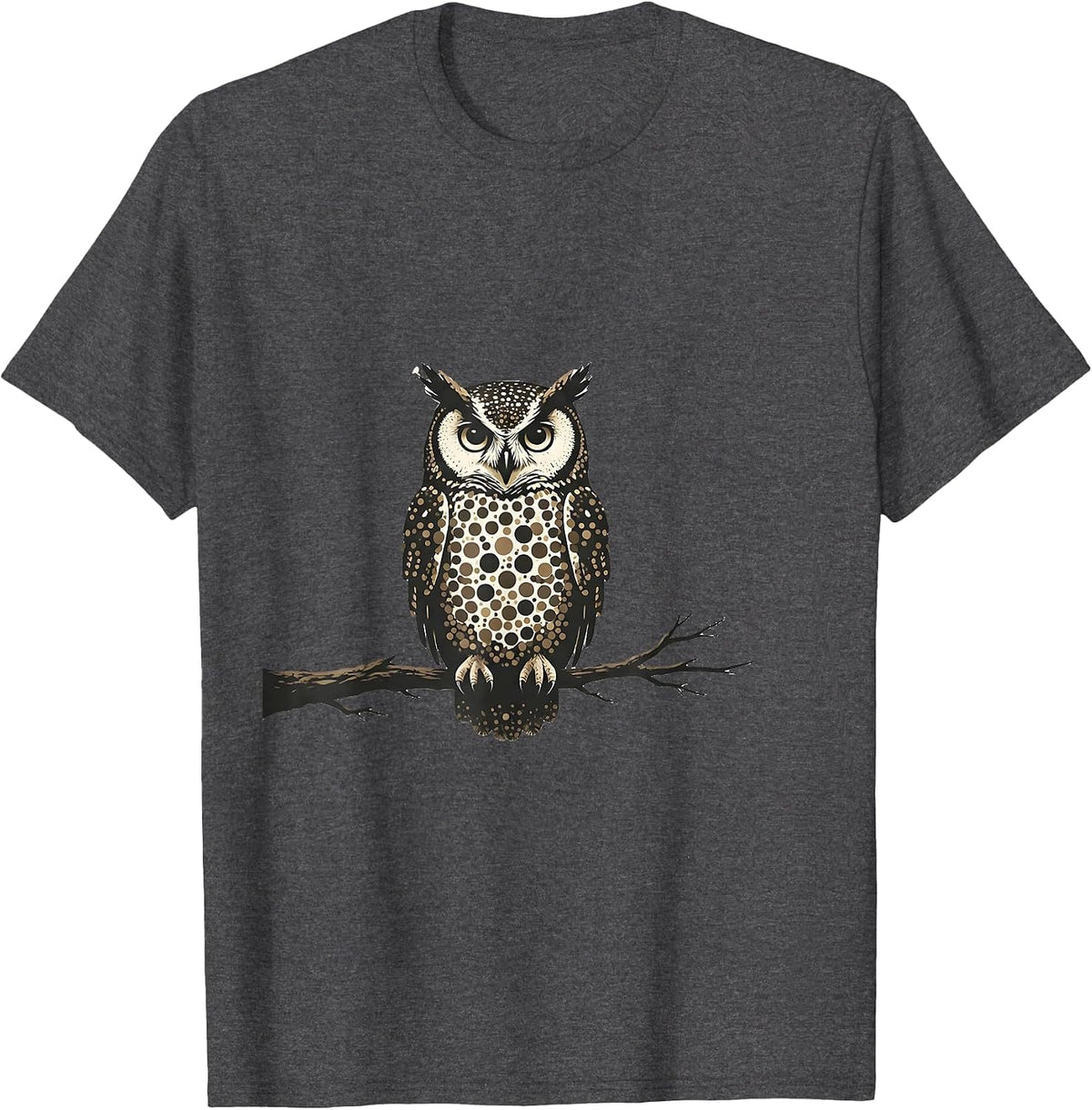 Polka Dot Spotted Owl Perched on Branch T-Shirt - Dark Heather Grey