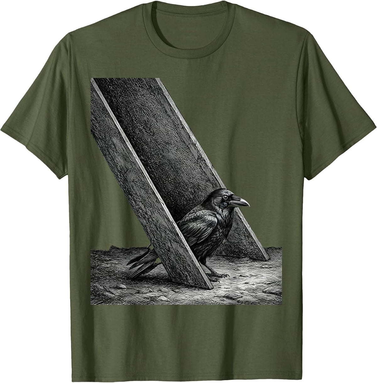 Men's Crow Raven Silhouette Gothic Dark Humor Bird Lover T-Shirt - Olive Green