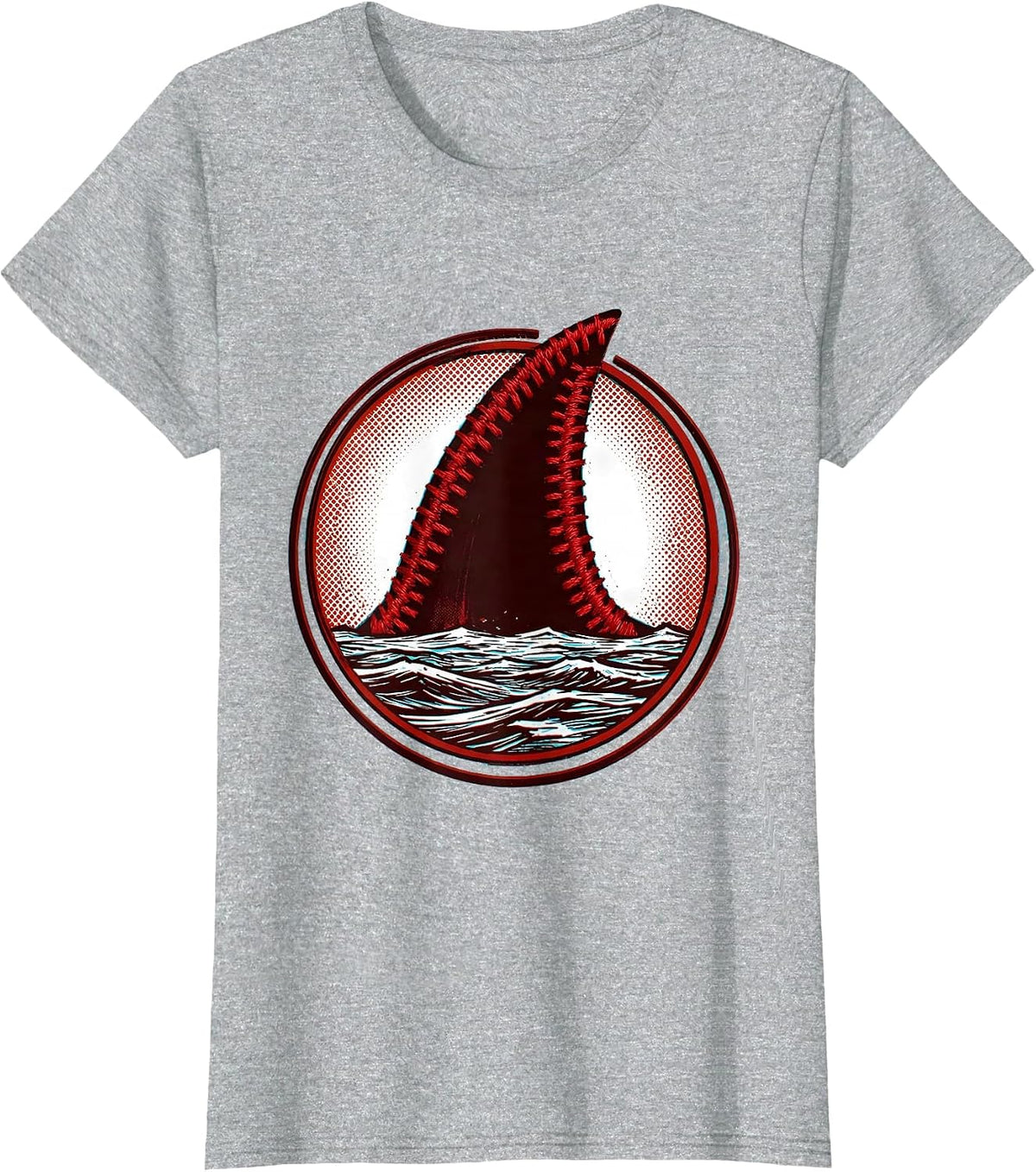 Baseball Shark Fin Graphic Tee T-Shirt - Heather Grey