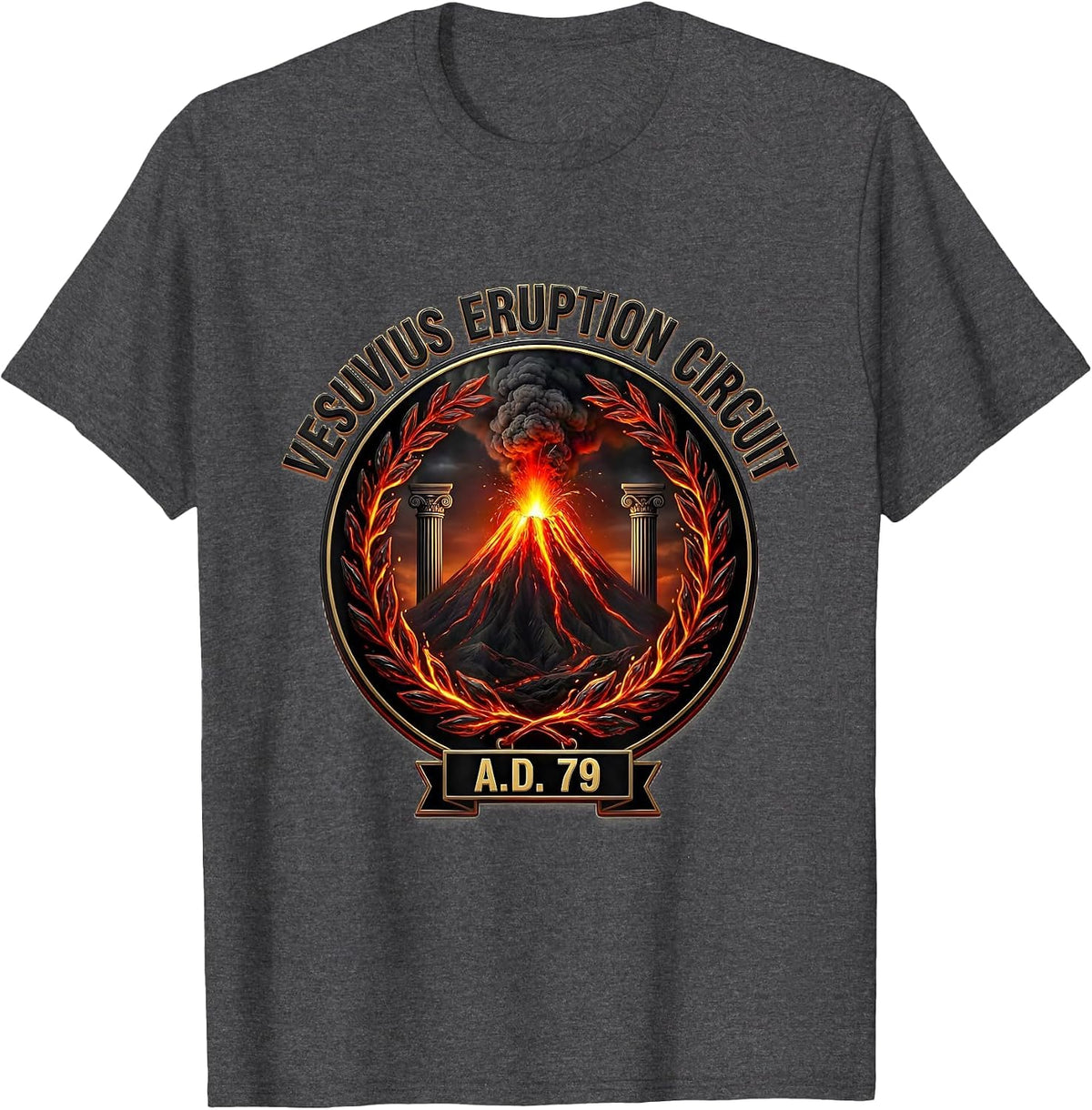 Vesuvius Eruption Circuit A.D. 79 Funny Volcano History T-Shirt - Dark Heather Grey