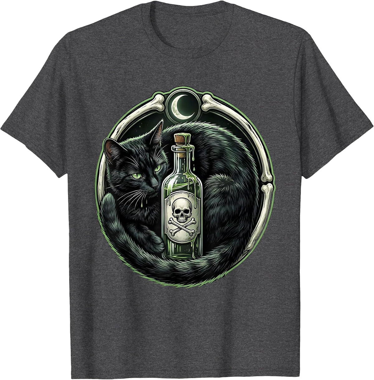 Halloween Nurse Black Cat Medicine Bottle Graphic T-Shirt - Dark Heather Grey