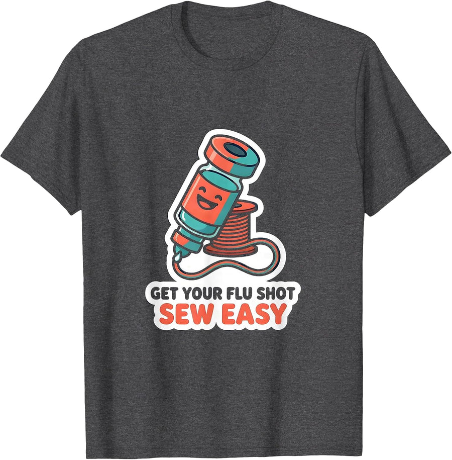 Men's Get Your Flu Shot—Sew Easy Funny Nurse Healthcare Worker T-Shirt - Dark Heather Grey