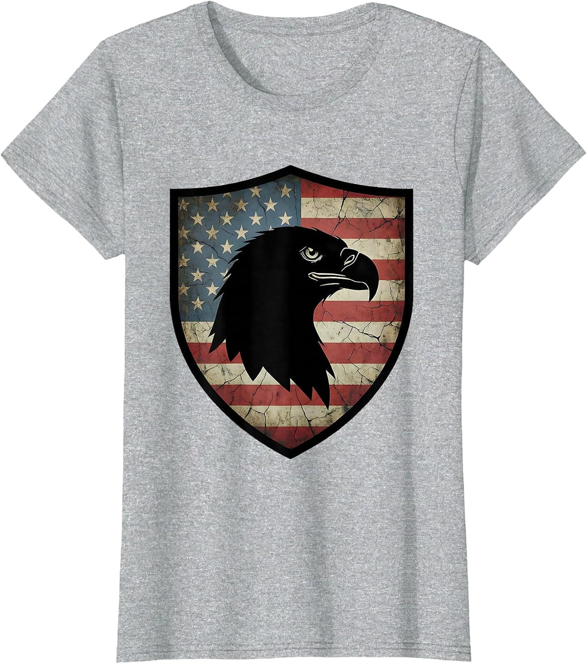 Women's Eagle Head Flag Shield American Pride Graphic T-Shirt - Heather Grey