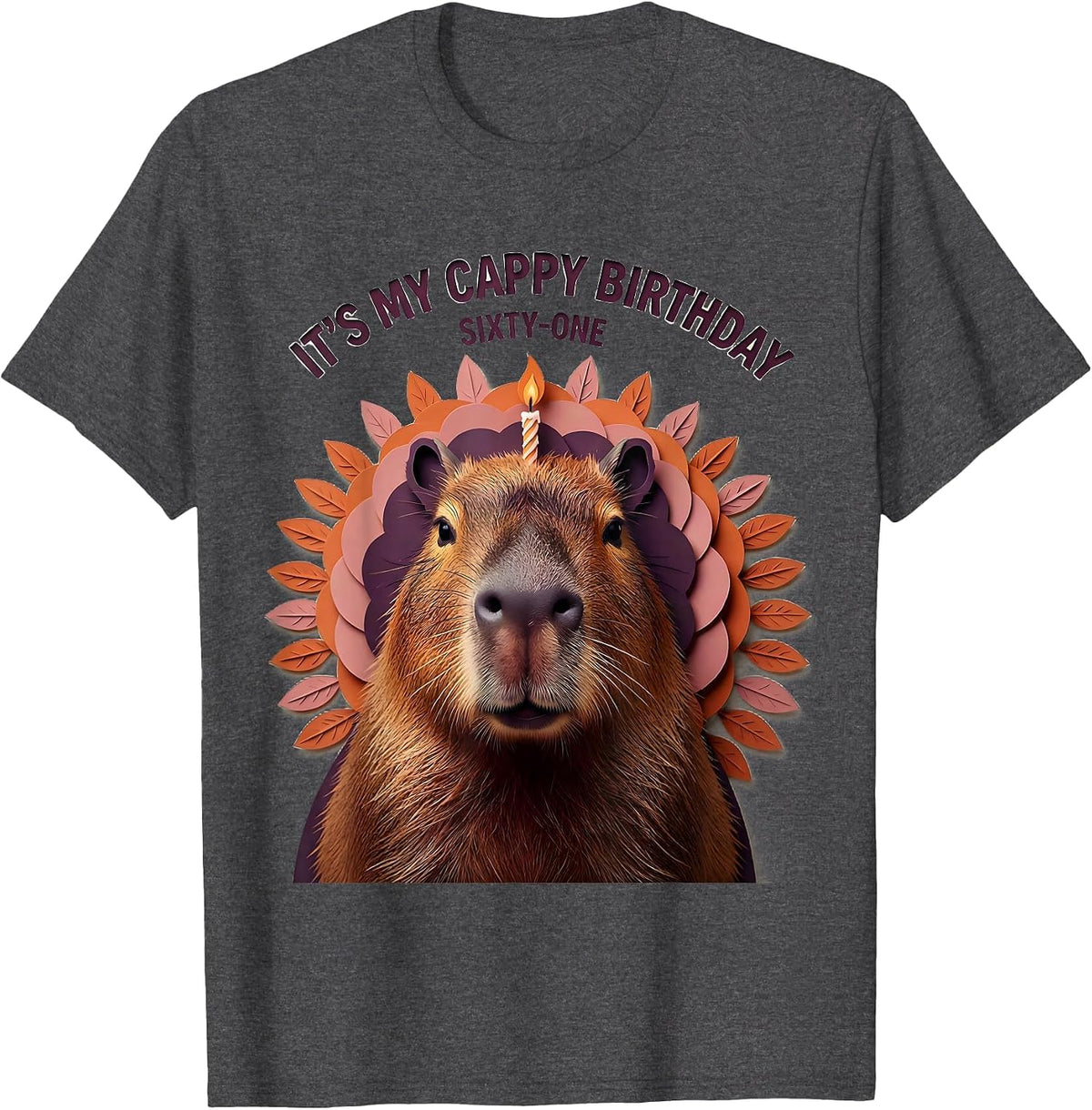 It's My Cappy Birthday Sixty-One Kawaii Capybara Birthday T-Shirt - Dark Heather Grey
