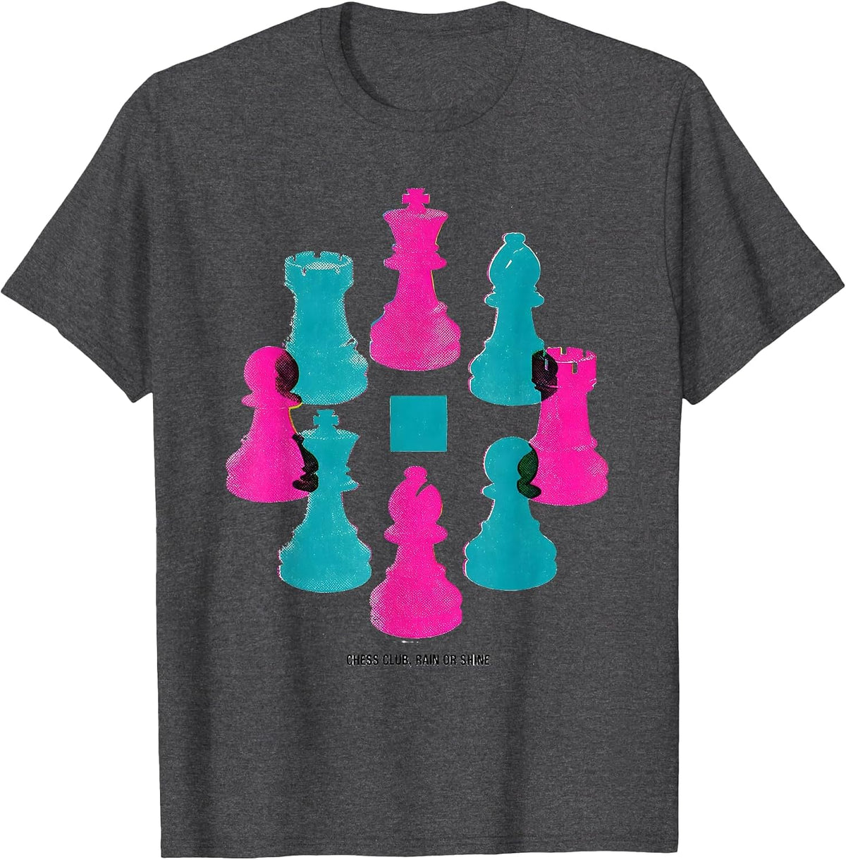 Chess Club Rain Or Shine Risograph Chess Player Humor T-Shirt - Dark Heather Grey