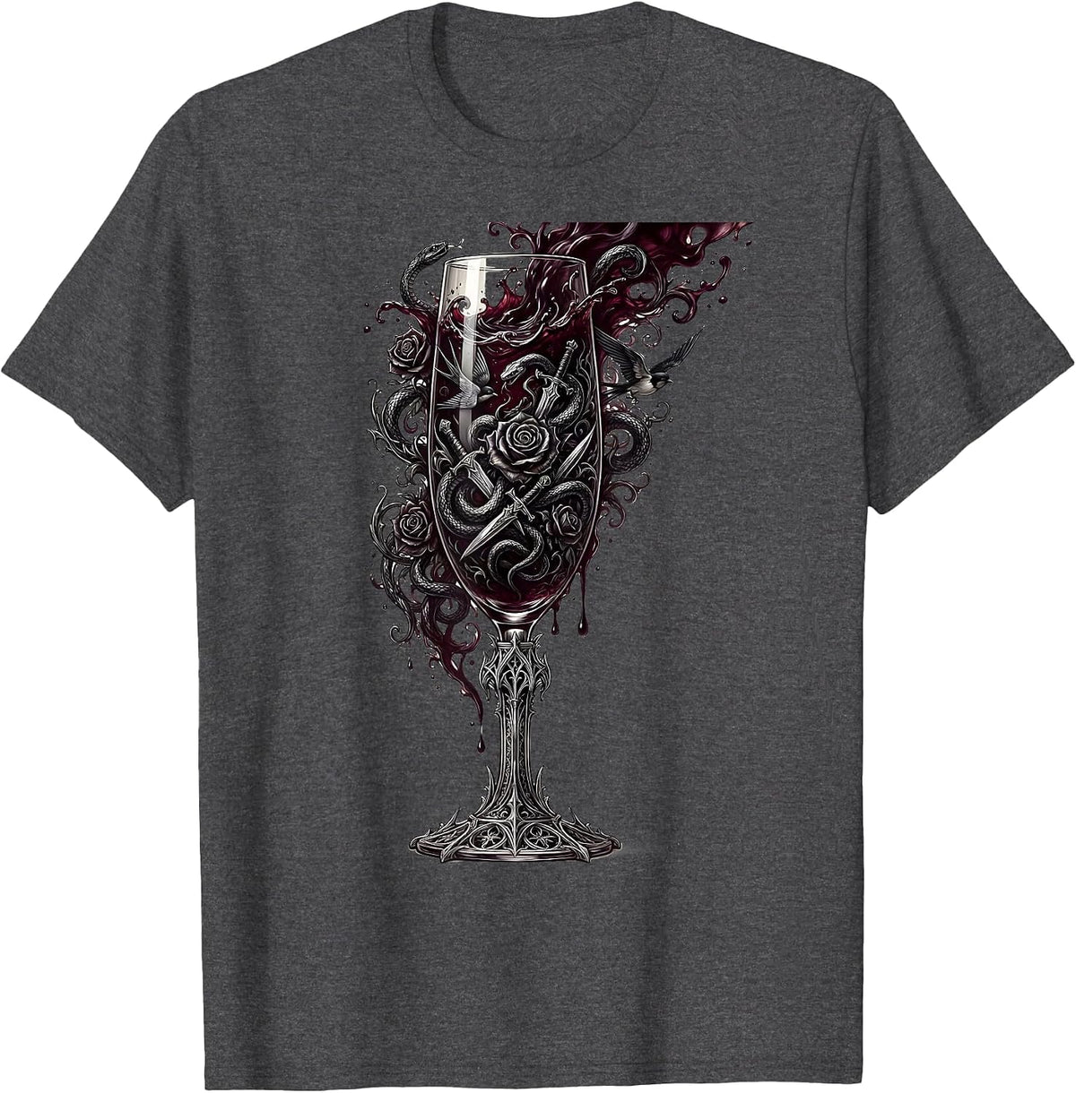 Champagne Glass Tattoo Ink Graphic Design T-Shirt - Dark Heather Grey