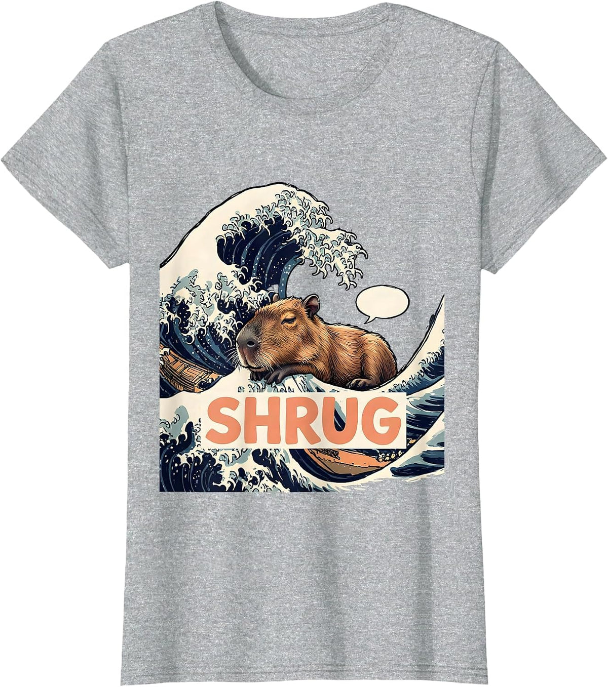 Shrug Funny Capybara Japanese Kanagawa Wave Animal Parody T-Shirt - Heather Grey