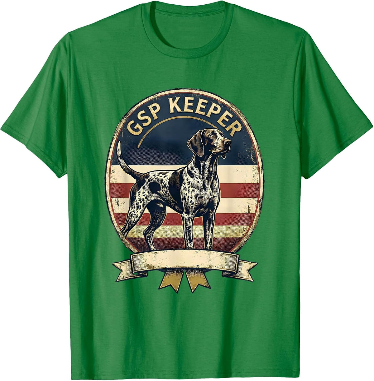 Men's GSP Keeper Patriotic German Shorthaired Pointer Dog Lover T-Shirt - Kelly Green