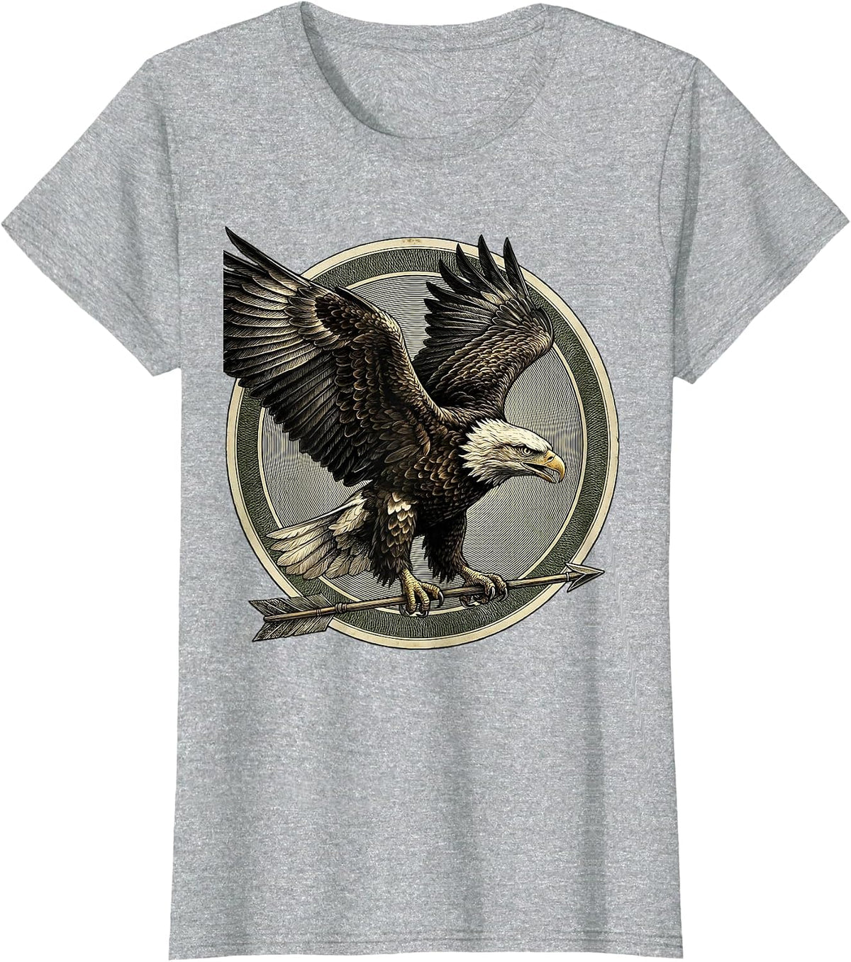 Eagle Clutching Arrow Patriotic Graphic Design T-Shirt - Heather Grey