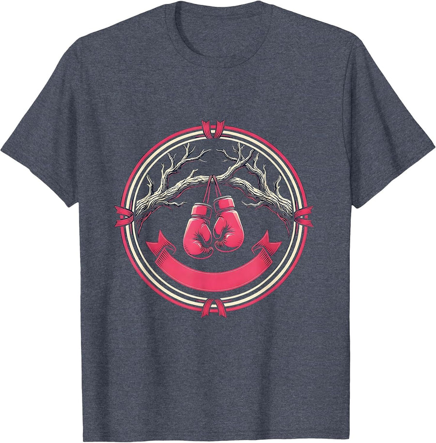 Pink Boxing Gloves on Branch October Awareness T-Shirt - Heather Blue