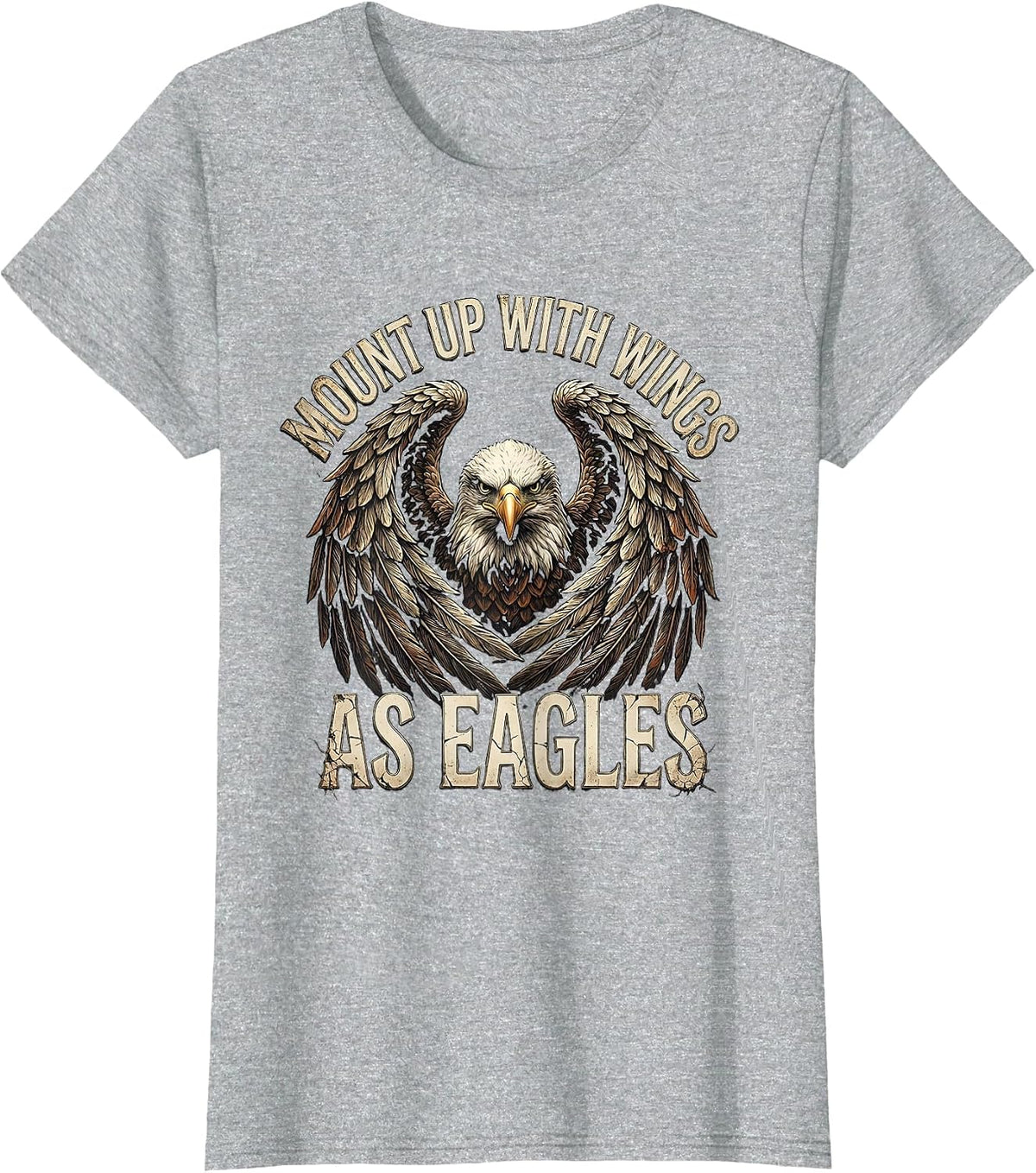 Women's Mount Up With Wings As Eagles Distressed Eagle Pride Faith T-Shirt - Heather Grey
