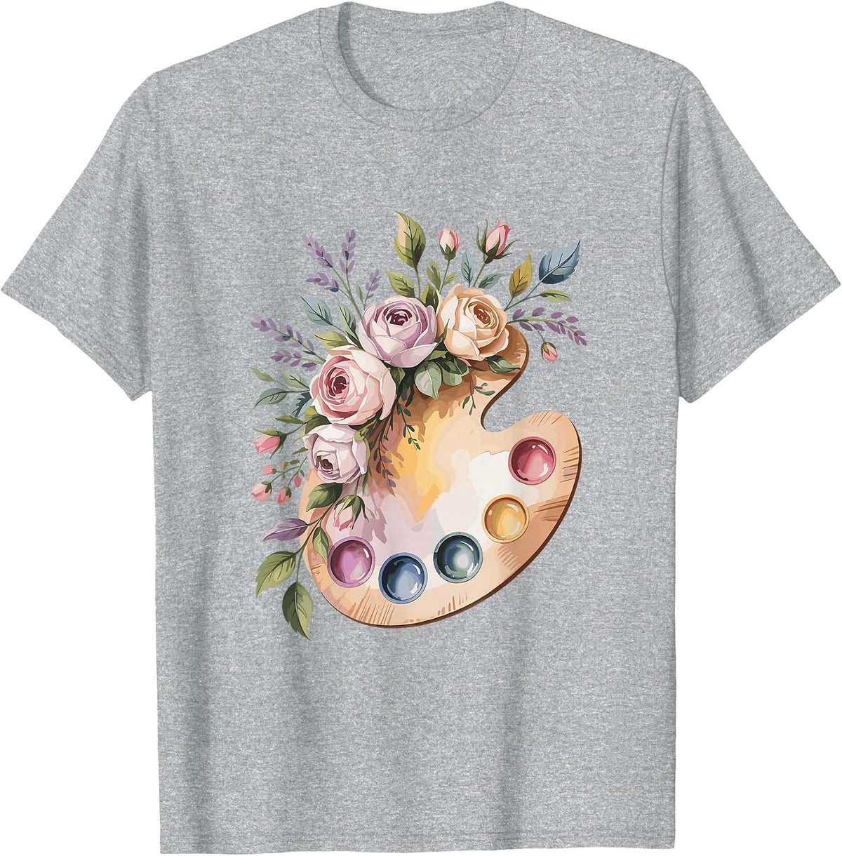 Floral Paint Palette Flower Art Teacher Artist Lover T-Shirt - Heather Grey