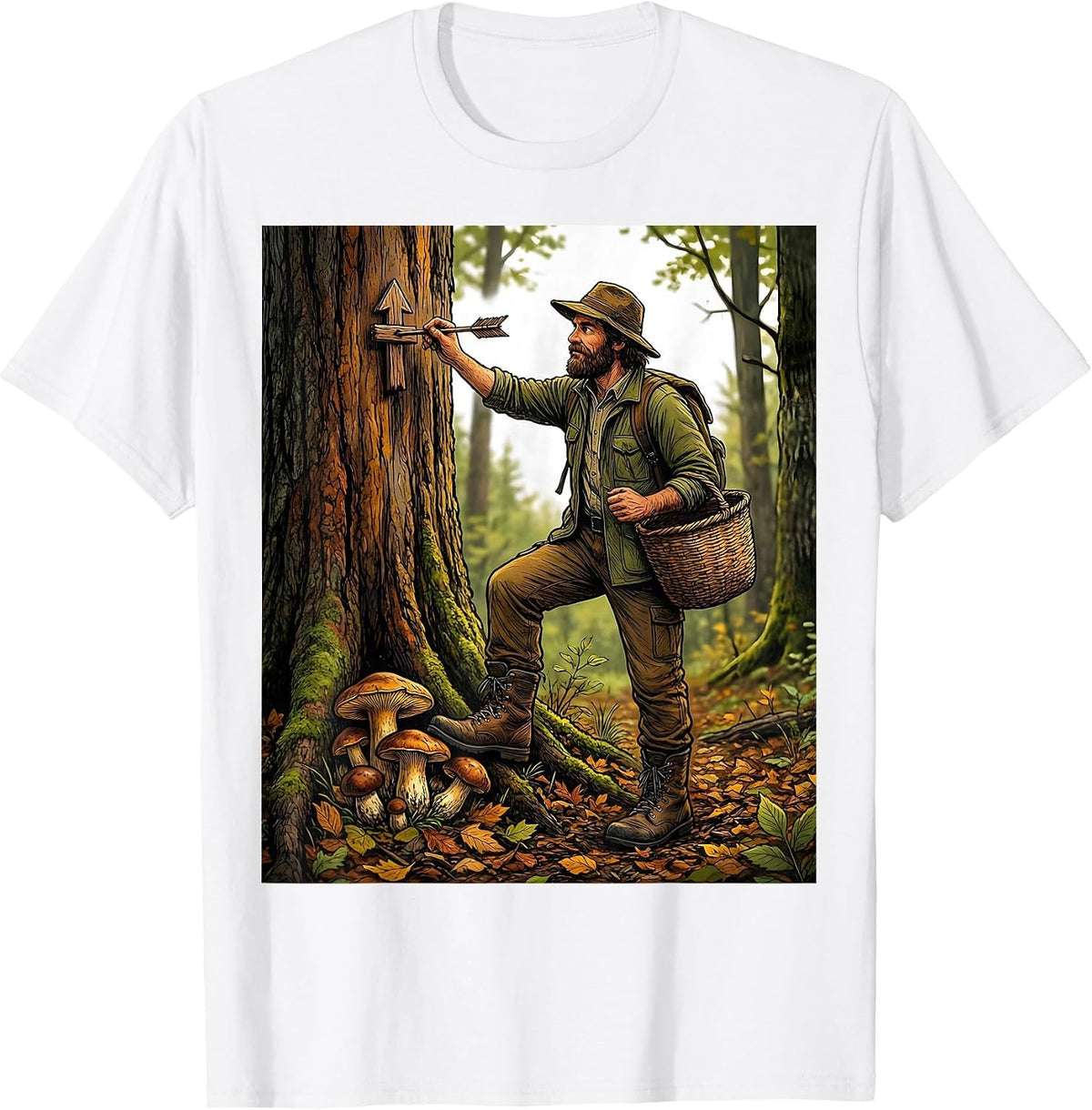 Men's Forager Mushroom Hunting Hidden Morel Gift T-Shirt - White