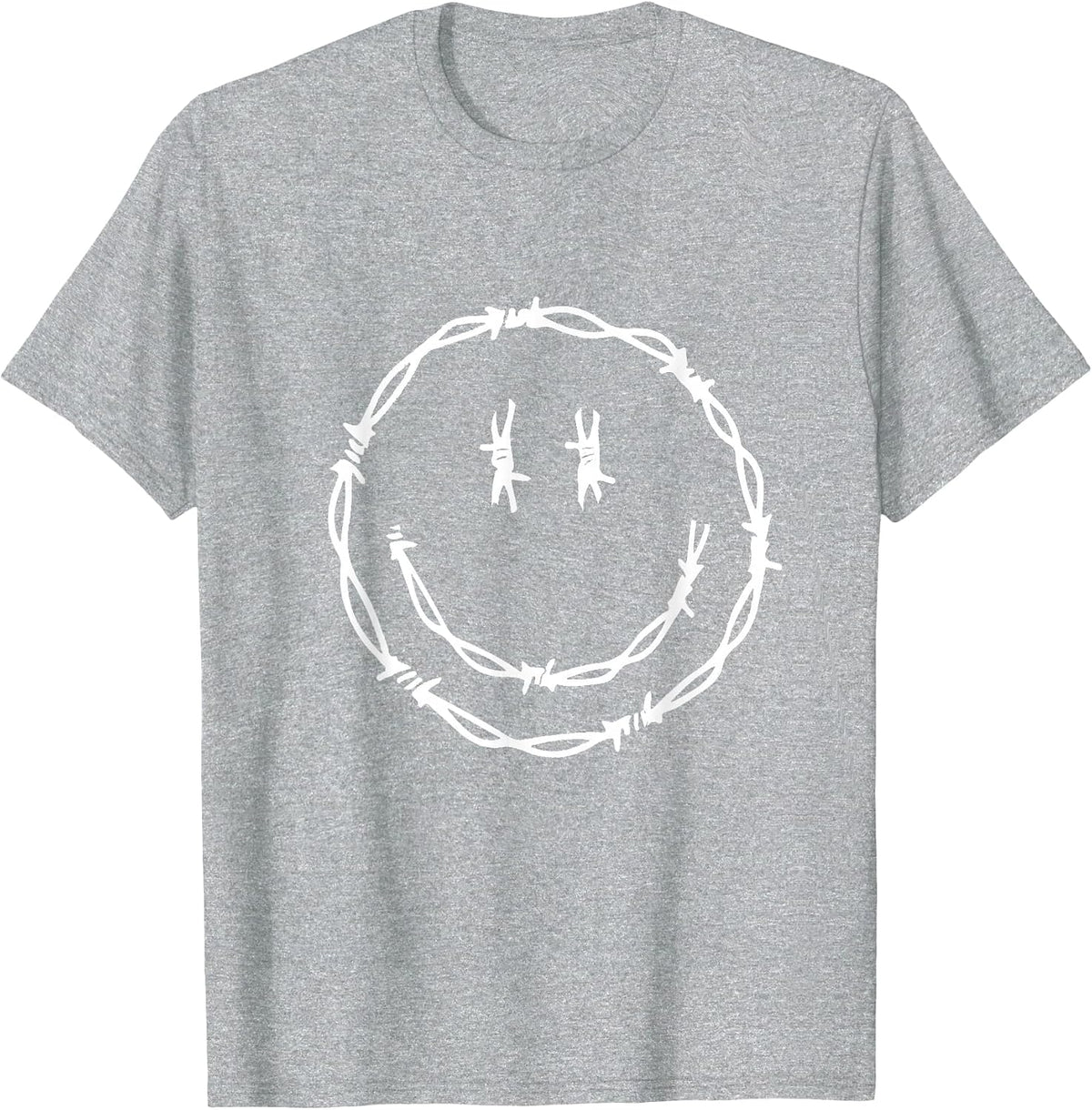 2000s Alternative Fashion - Y2k Goth Grunge Barbwire Smile T-Shirt - Heather Grey