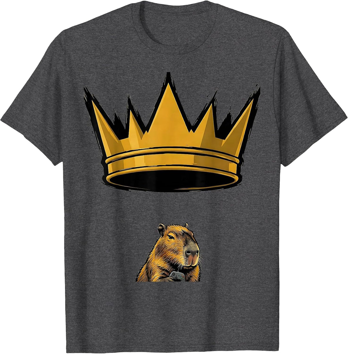Men's Crown Over Capybara Gamer Meme Humor T-Shirt - Dark Heather Grey