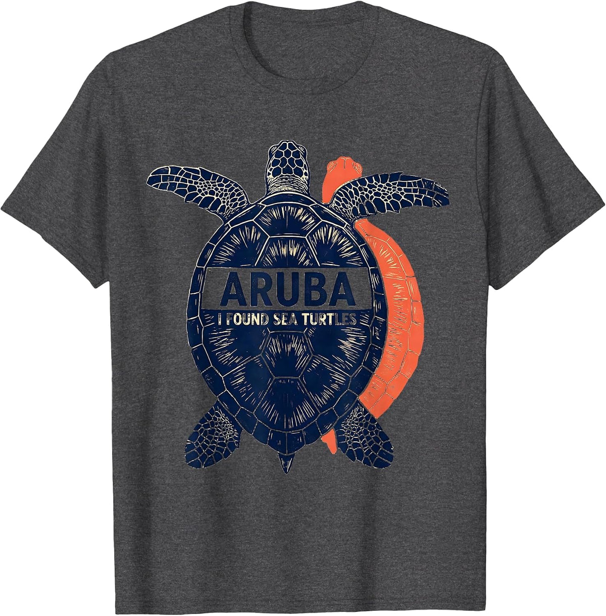 ARUBA I FOUND SEA TURTLES Linocut Tropical Souvenir Turtle T-Shirt - Dark Heather Grey