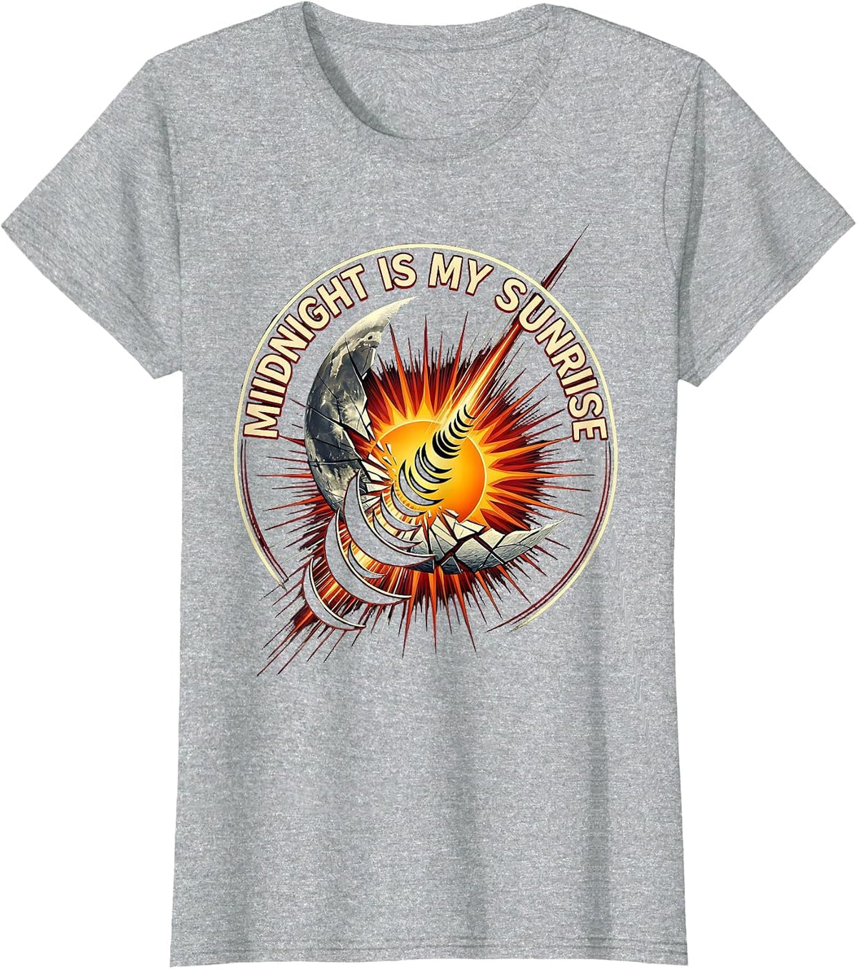 Women's Midnight Is My Sunrise Gothic Night Owl Design T-Shirt - Heather Grey